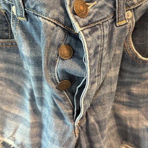 American Eagle Tom Girl Ripped Distressed Button Fly Med Wash Jeans - Picture 3 of 13